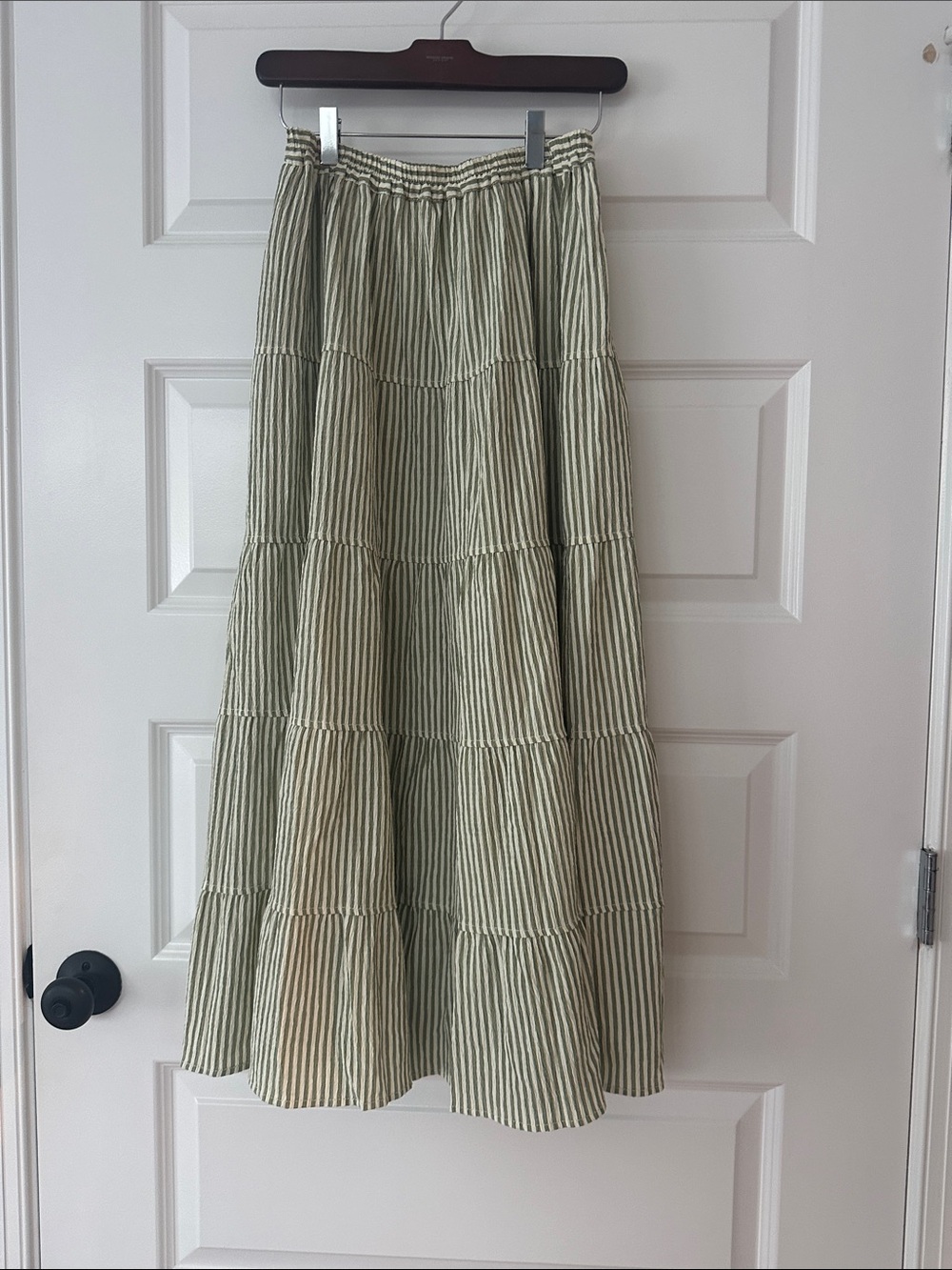 Max Studio Green and White Striped Maxi Skirt